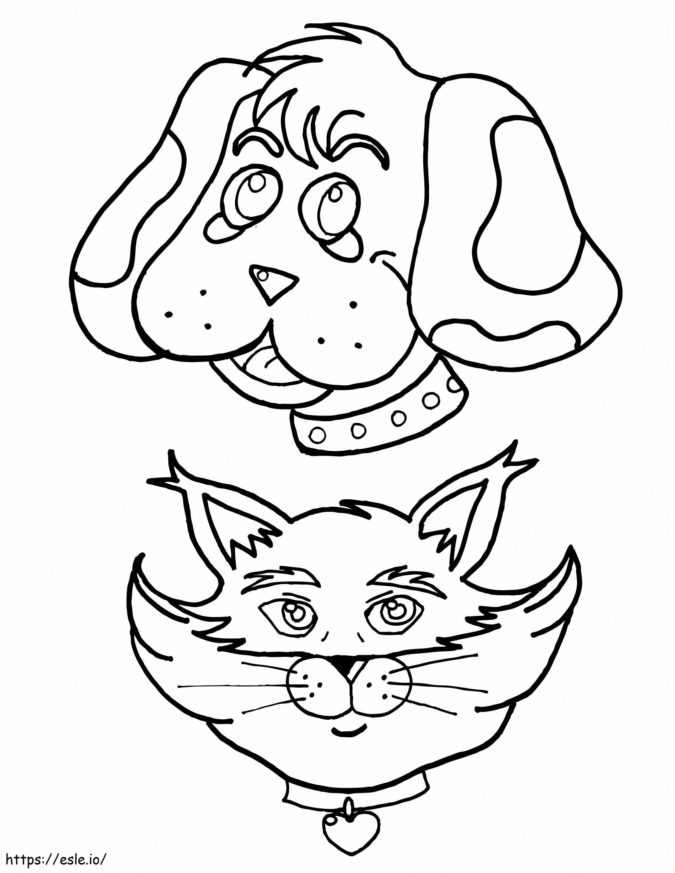 Coloriage Visages de chiens et de chats à imprimer dessin