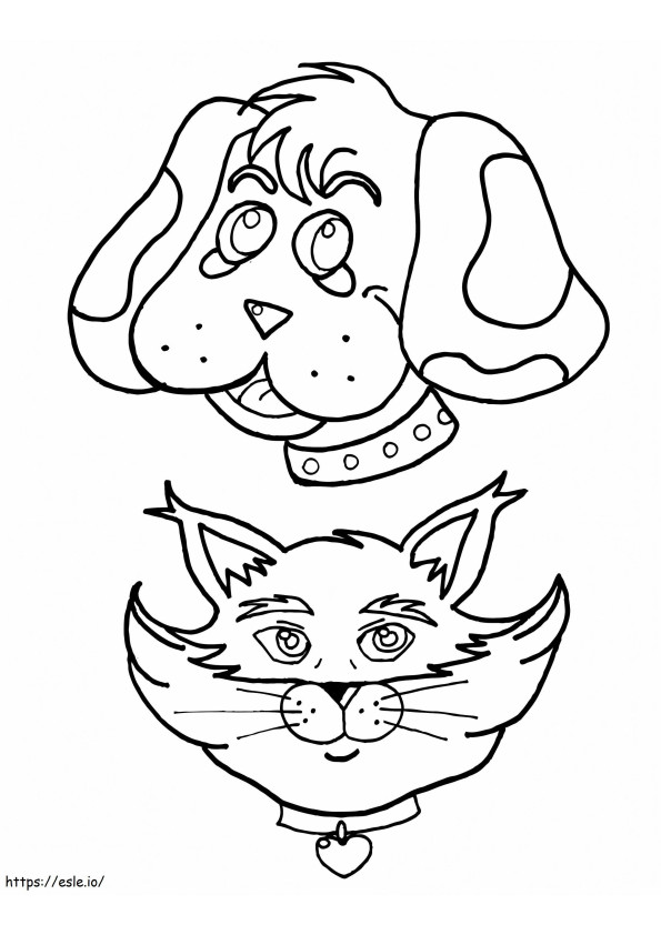 Caras de perros y gatos para colorear