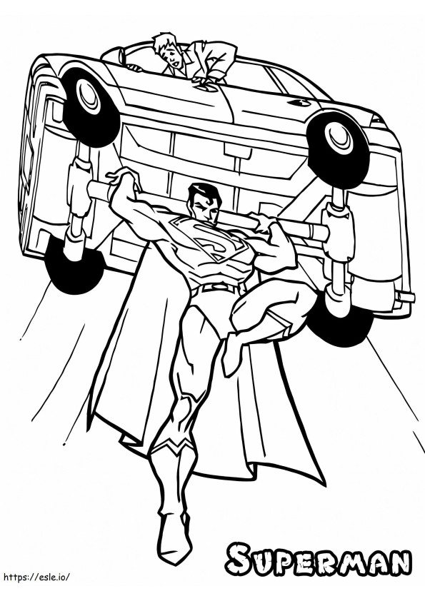 Superman hält ein Auto ausmalbilder