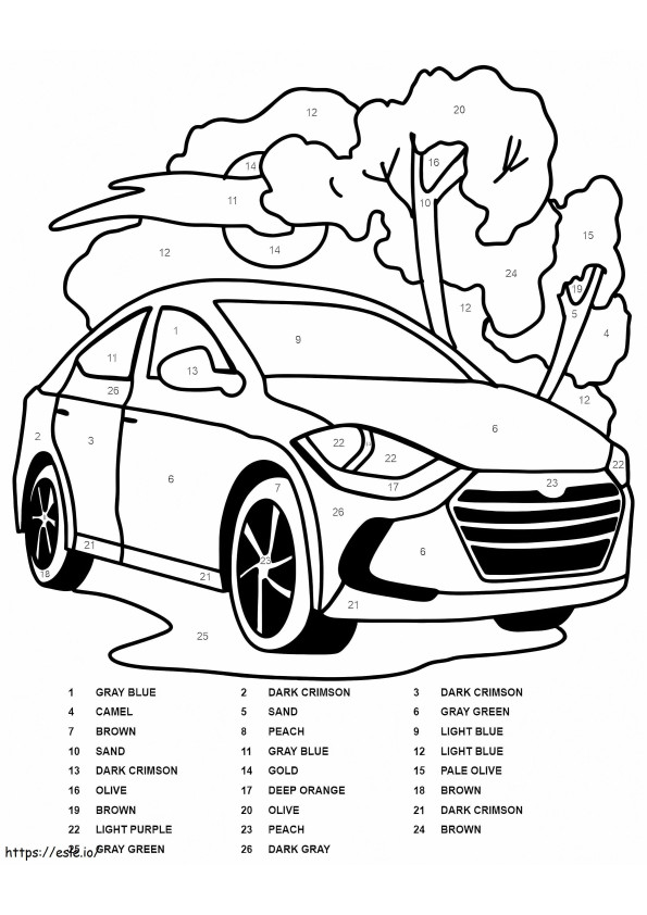 Coloriage Couleur de voiture Hyundai par numéro à imprimer dessin