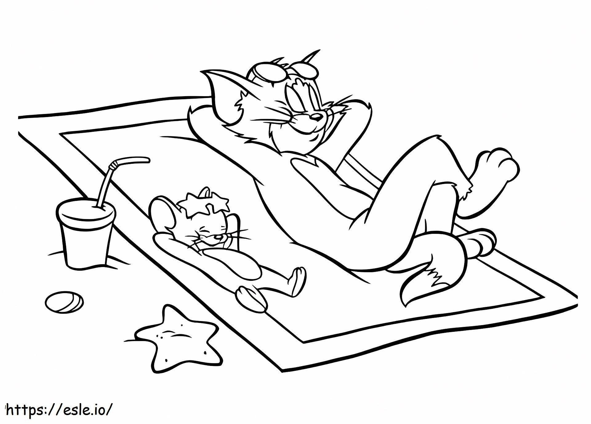 Coloriage 1532917961 Tom et Jerry relaxant A4 à imprimer dessin