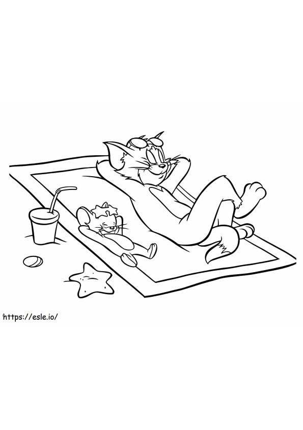 Coloriage 1532917961 Tom et Jerry relaxant A4 à imprimer dessin