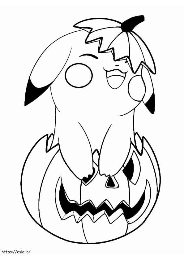 Pikachu And Halloween Pumpkin coloring page