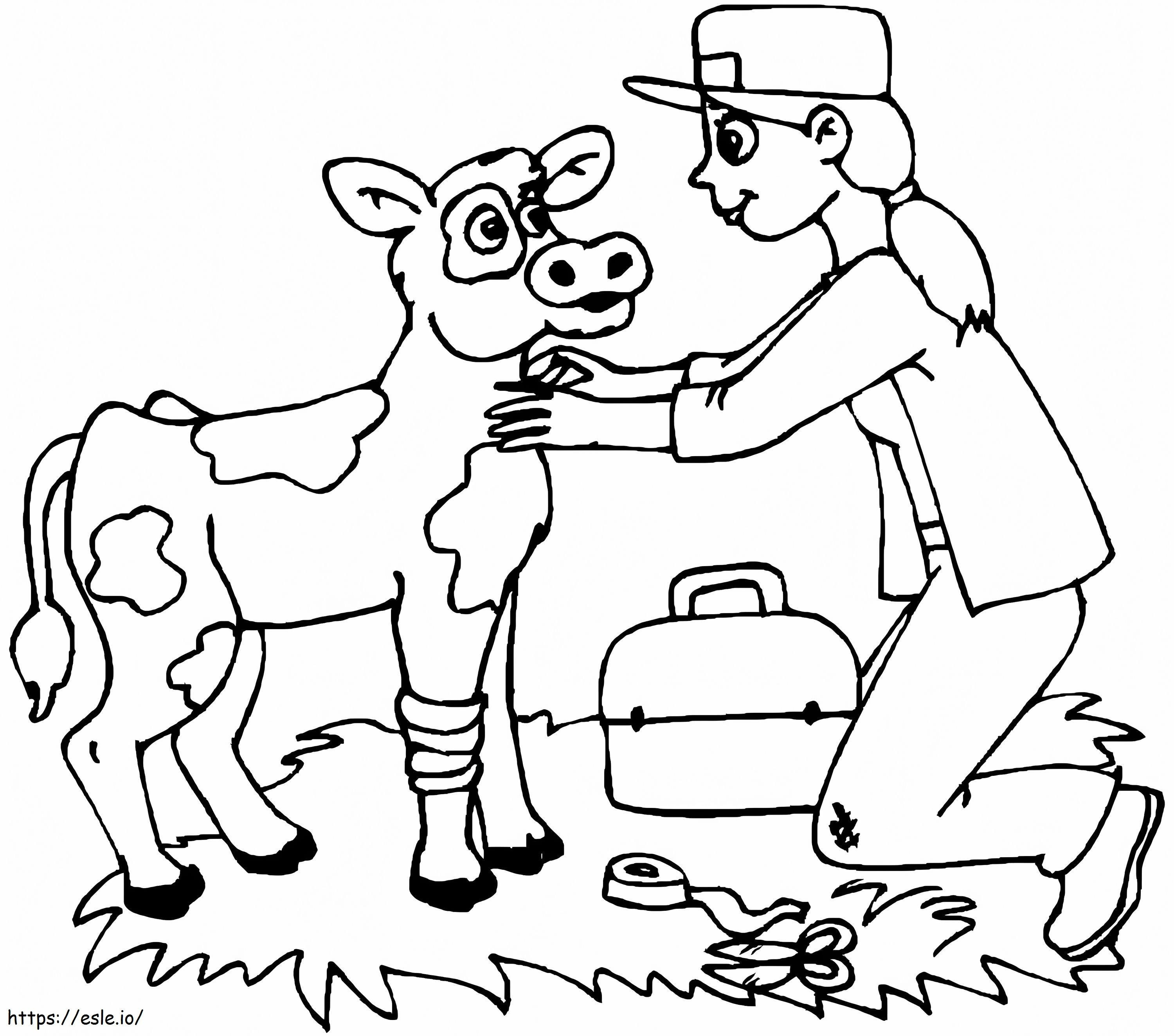 Coloriage Vétérinaire et une vache à imprimer dessin