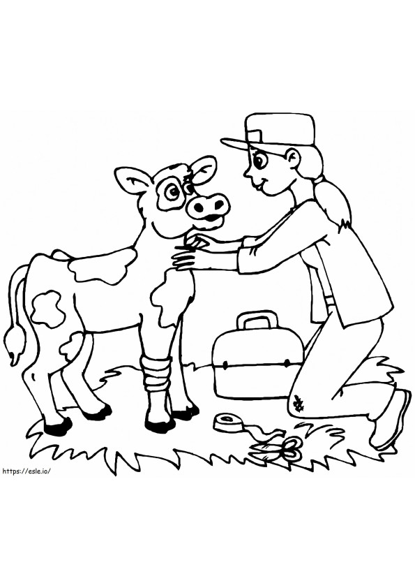 獣医師と牛 ぬりえ - 塗り絵