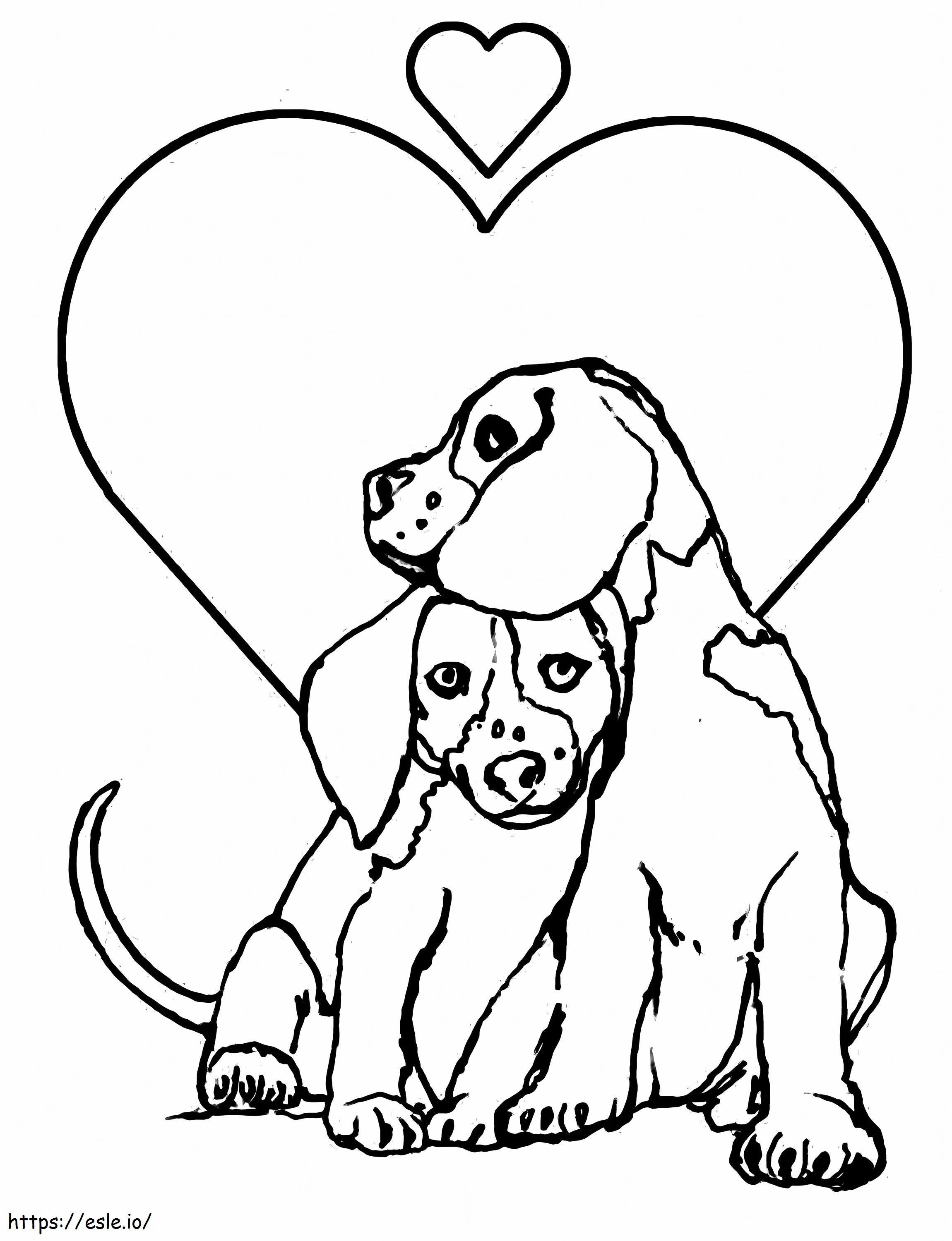 Menggambar Sepasang Anjing Dengan Hati Gambar Mewarnai