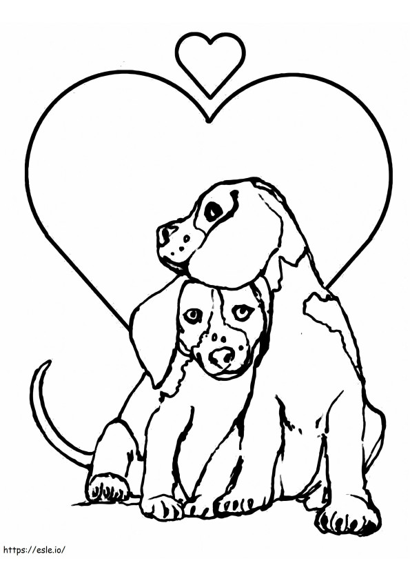 Disegno Di Una Coppia Di Cani Con Il Cuore da colorare