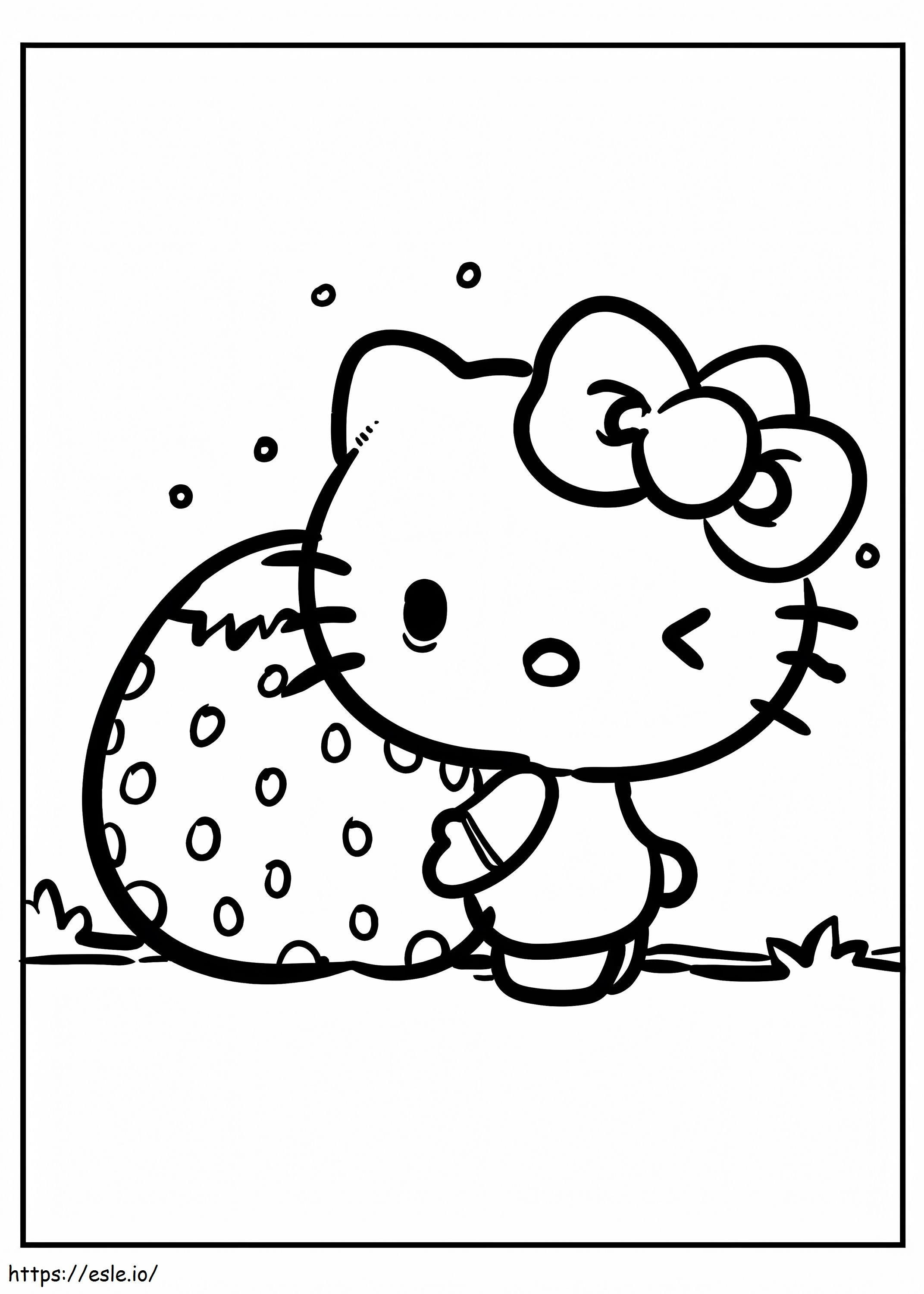 Hello Kitty mansikan kanssa värityskuva