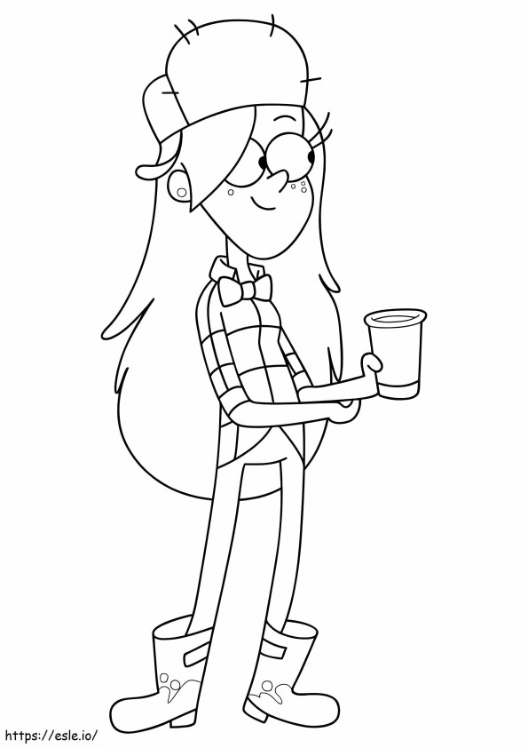 Wendy sosteniendo una taza de café para colorear