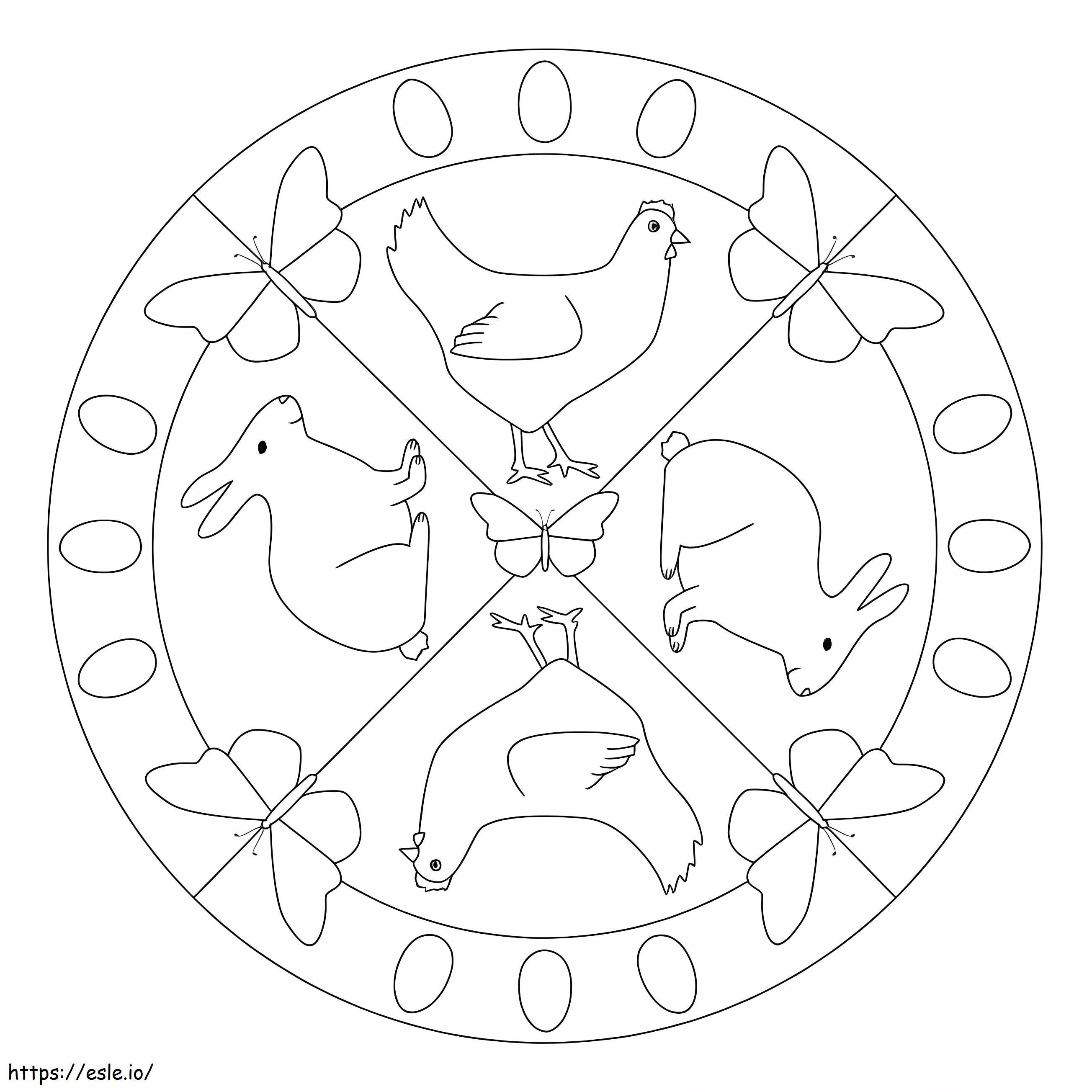 Mandala de Páscoa de Coelhos e Galinhas para colorir