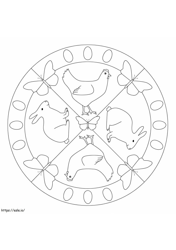 Rabbits And Chickens Easter Mandala coloring page