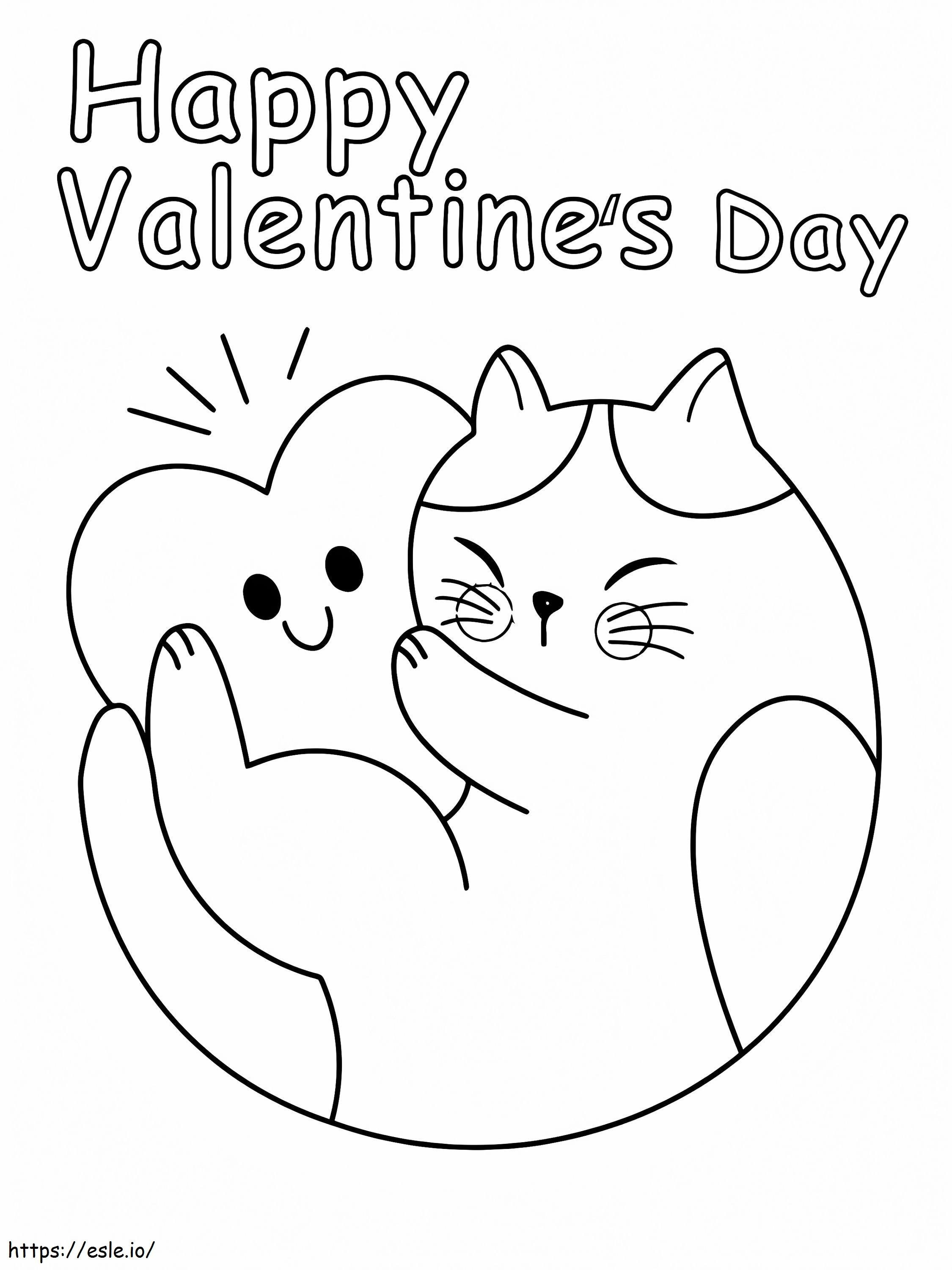 Día De San Valentín Con Gato Y Corazón Para Niños Pequeños para colorear
