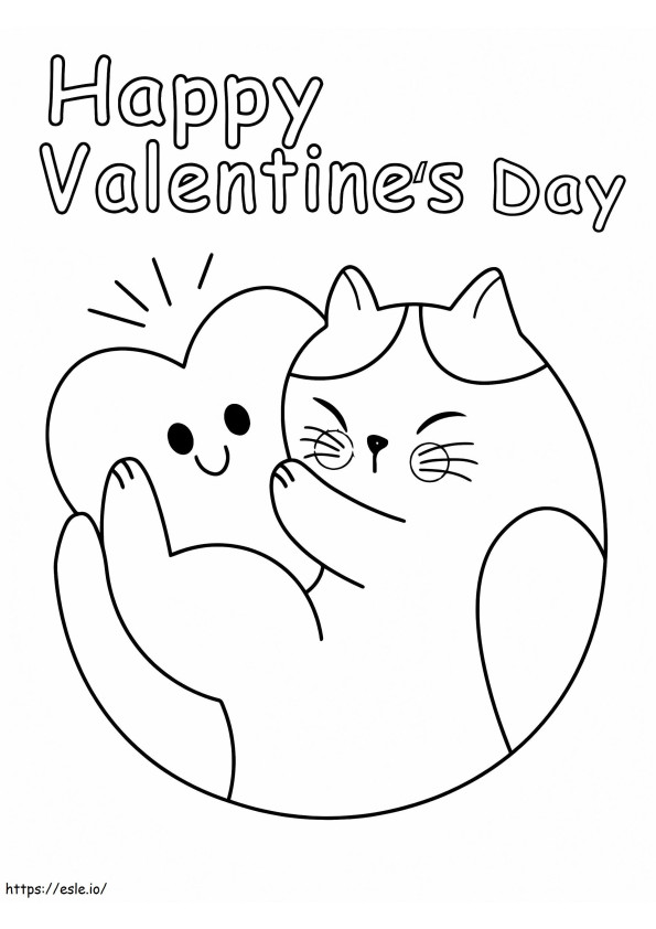 Día De San Valentín Con Gato Y Corazón Para Niños Pequeños para colorear