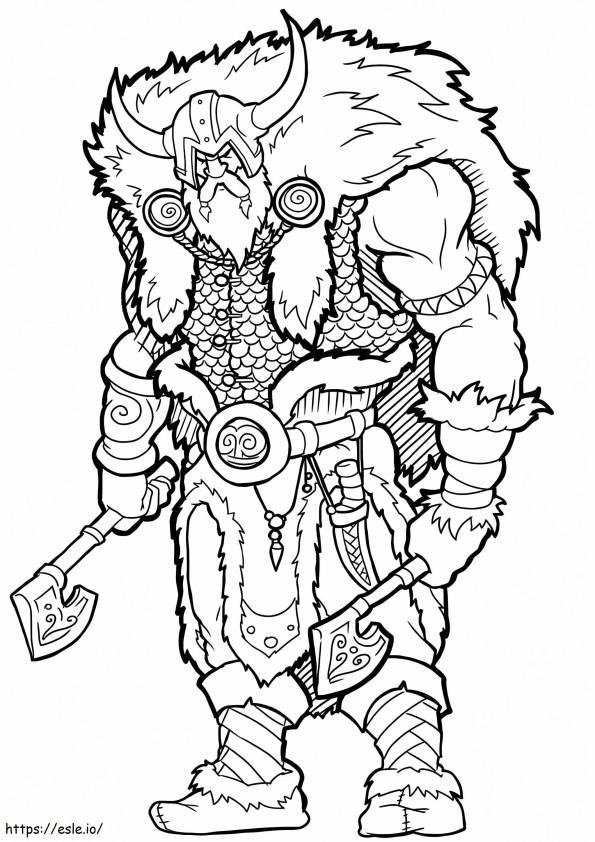 Viking com dois machados para colorir