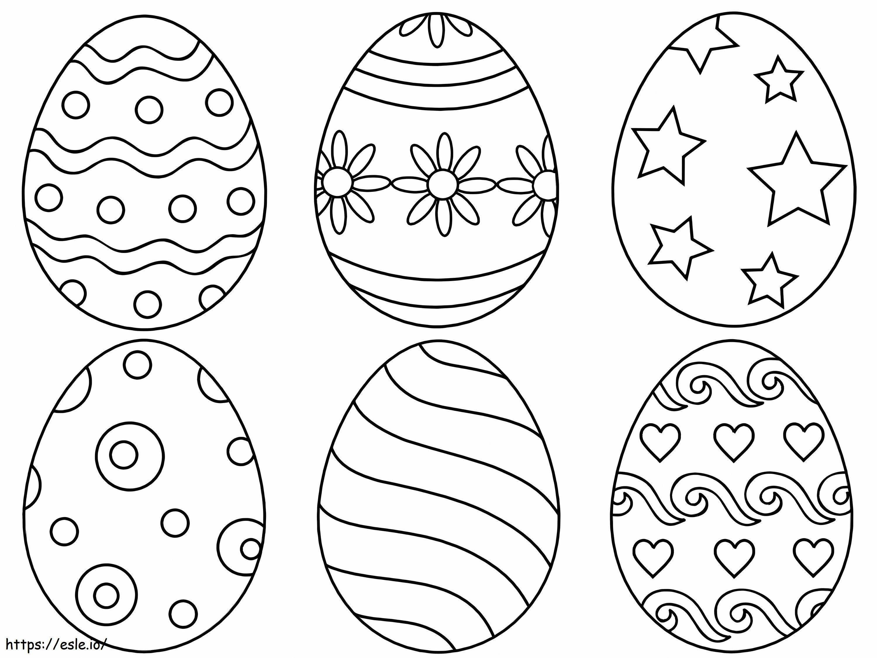 Seis huevos de Pascua para colorear