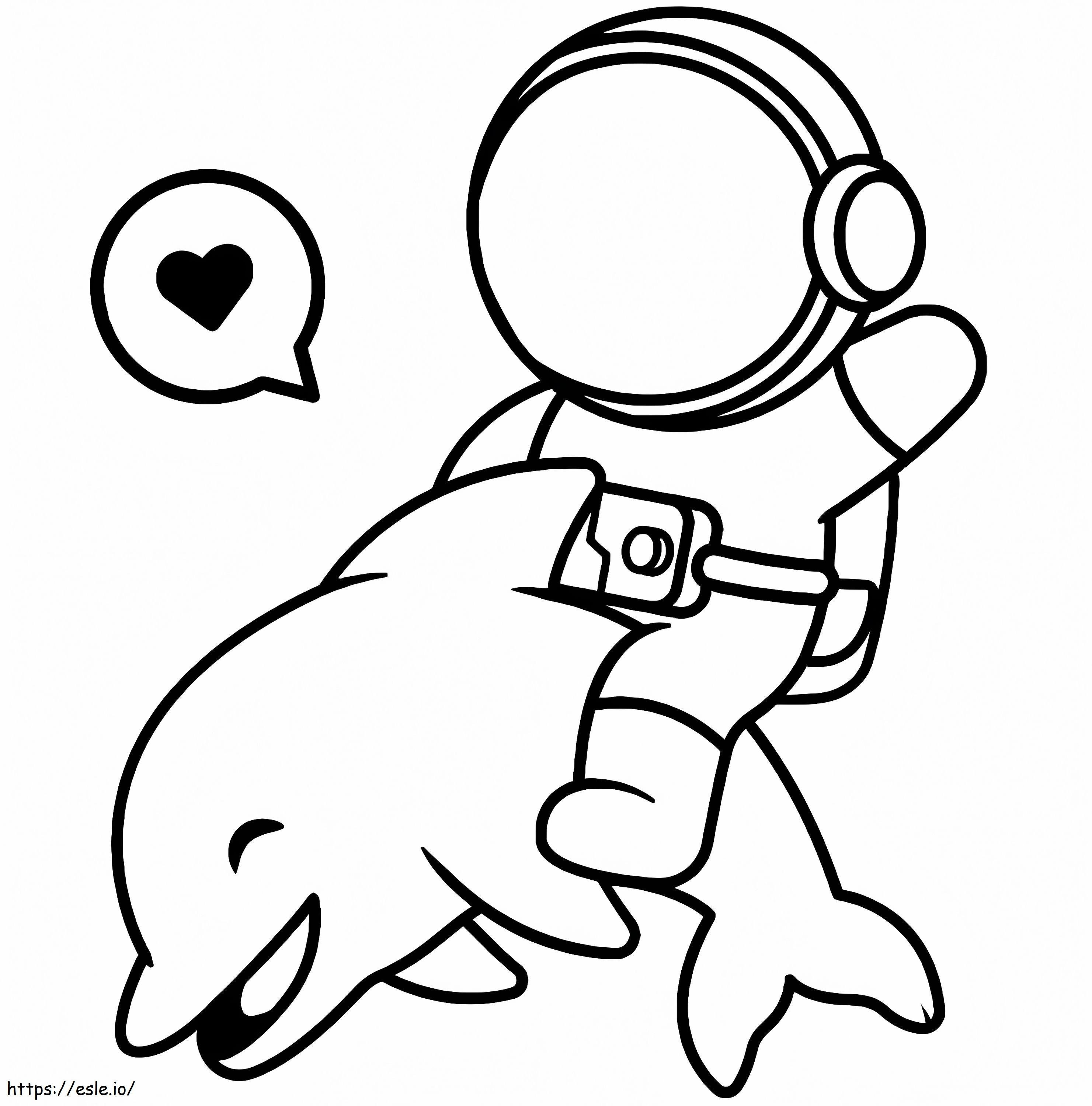 Delfiini astronautin kanssa värityskuva