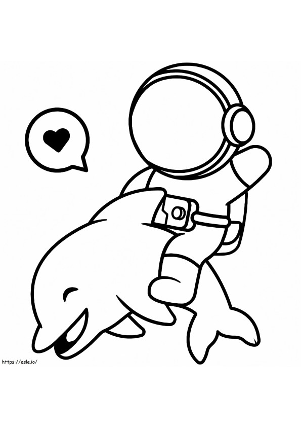 Delfin cu astronaut de colorat