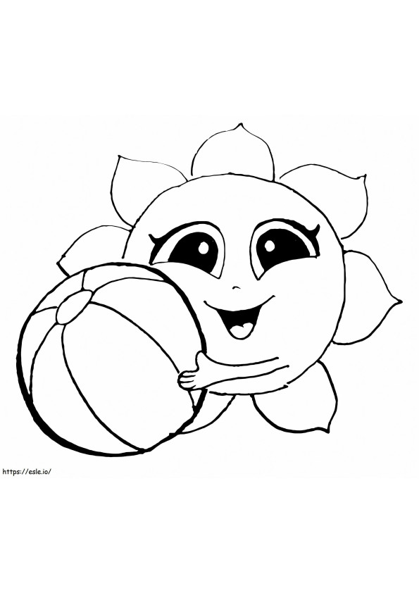 Cute Sun And Beach Ball coloring page