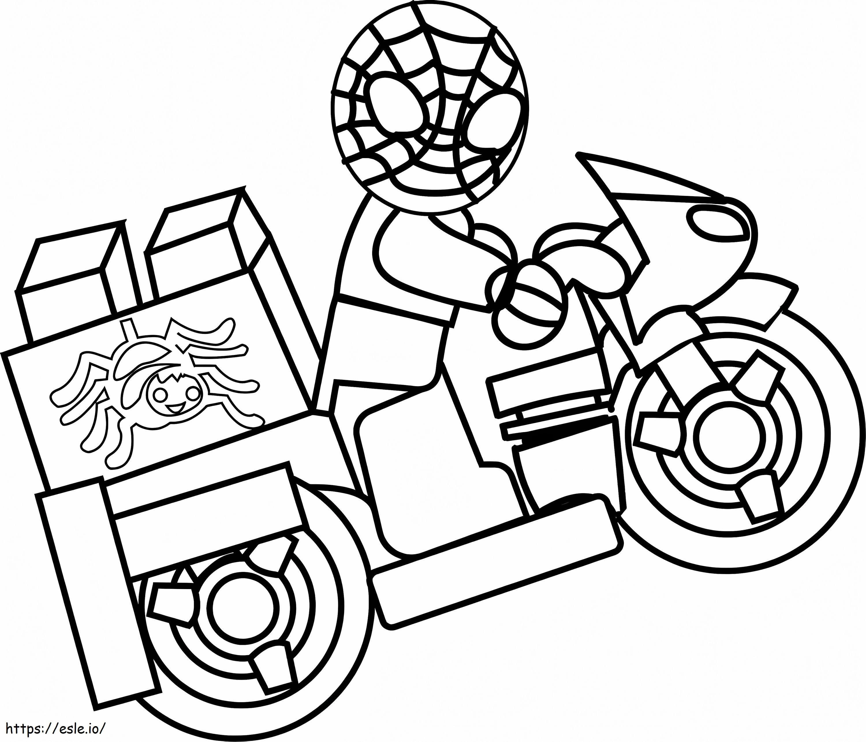 モトバイクに乗ったレゴ スパイダーマン ぬりえ - 塗り絵