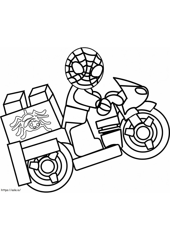 モトバイクに乗ったレゴ スパイダーマン ぬりえ - 塗り絵