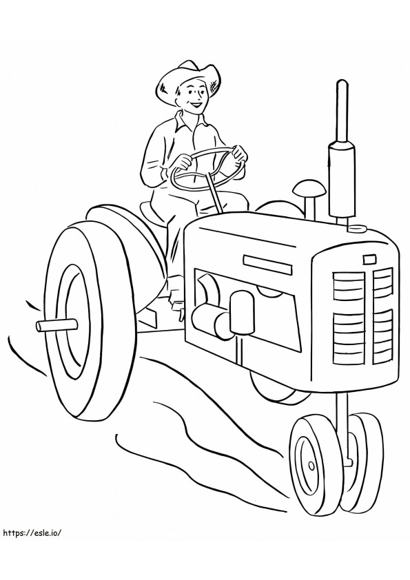 Farmer Sitting On Tractor At Farm coloring page