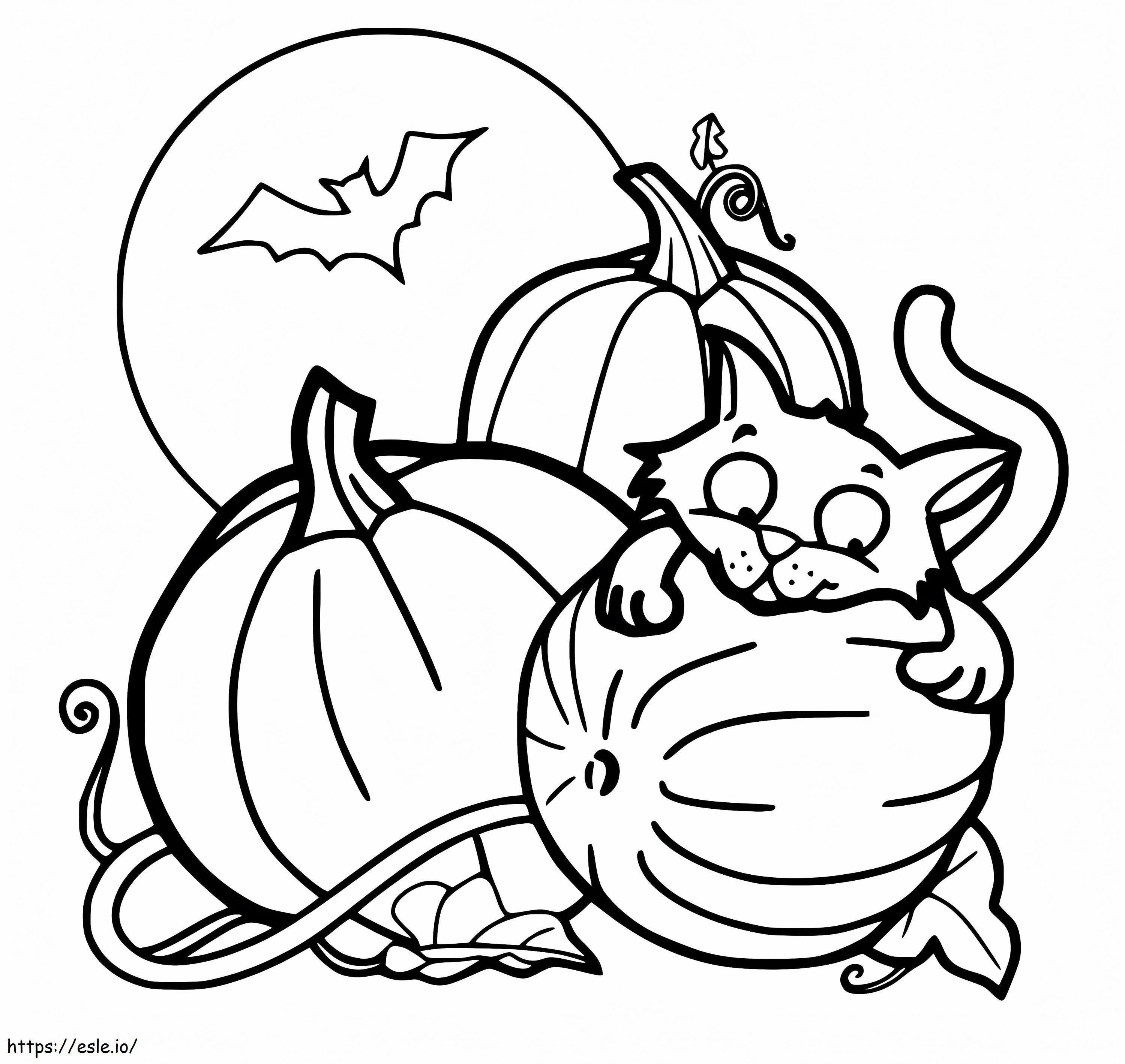 Little Cat And Pumpkins coloring page