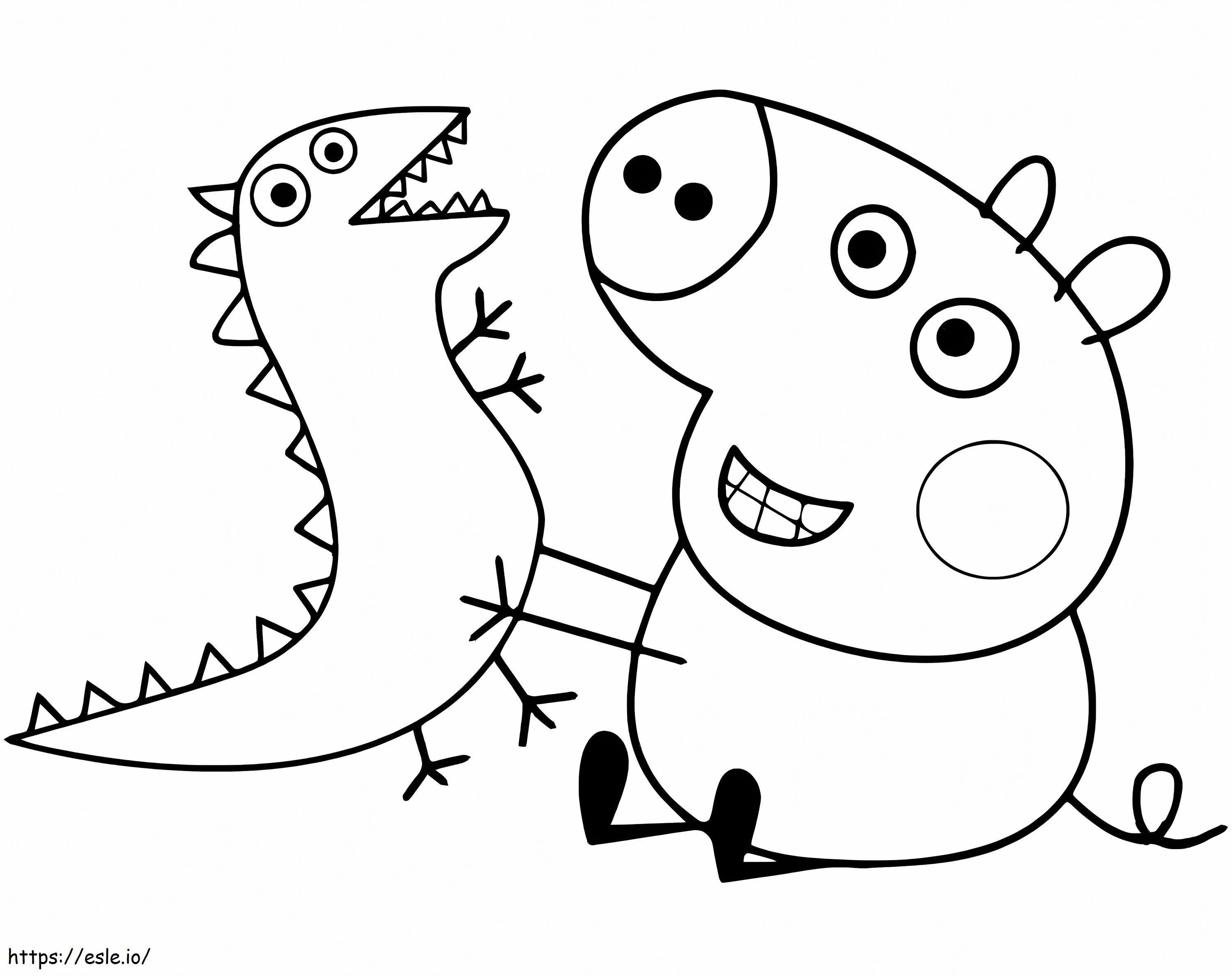 George Pig brinca com dragão para colorir