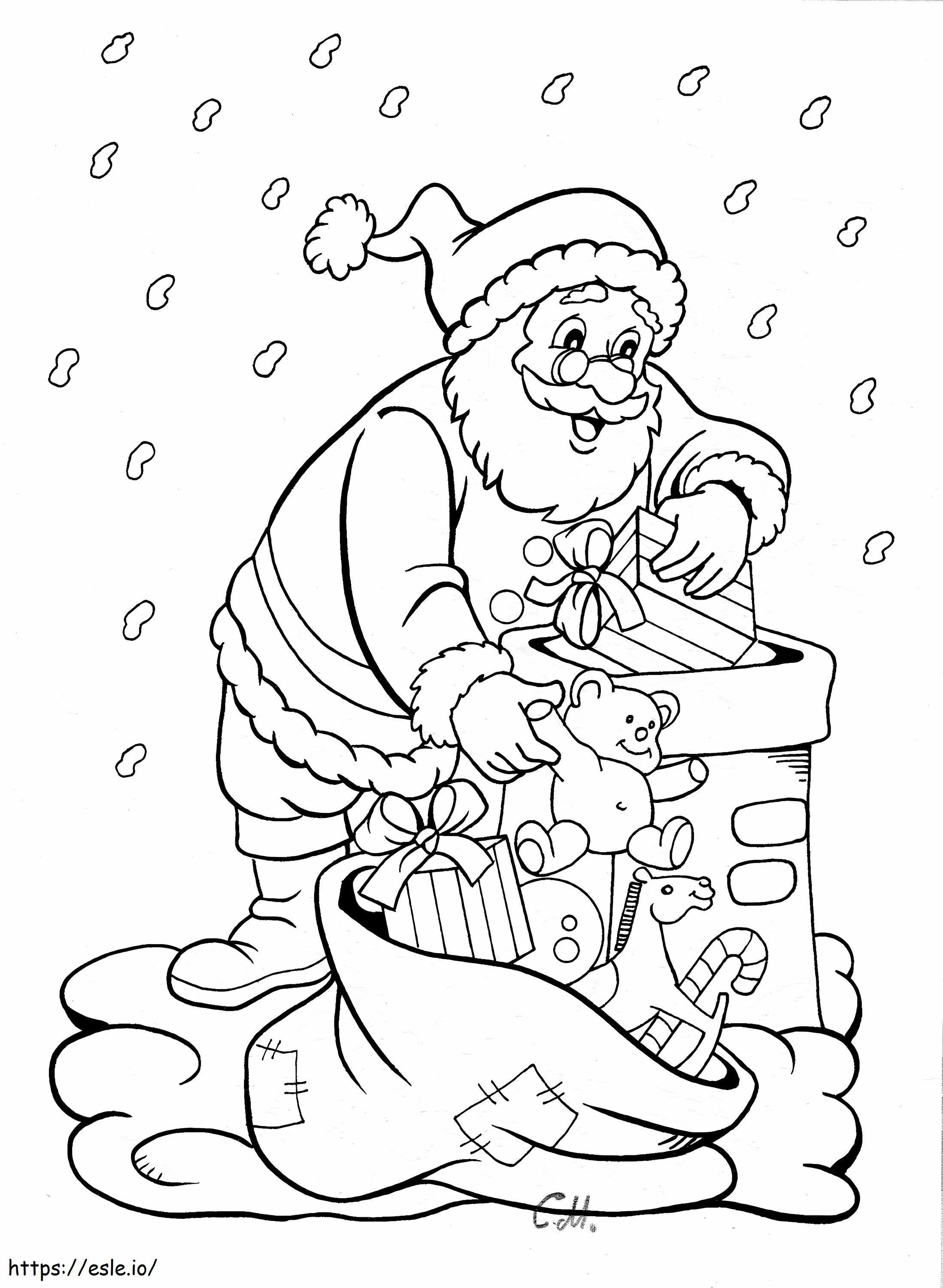 Mikołaj schodzący przez komin kolorowanka