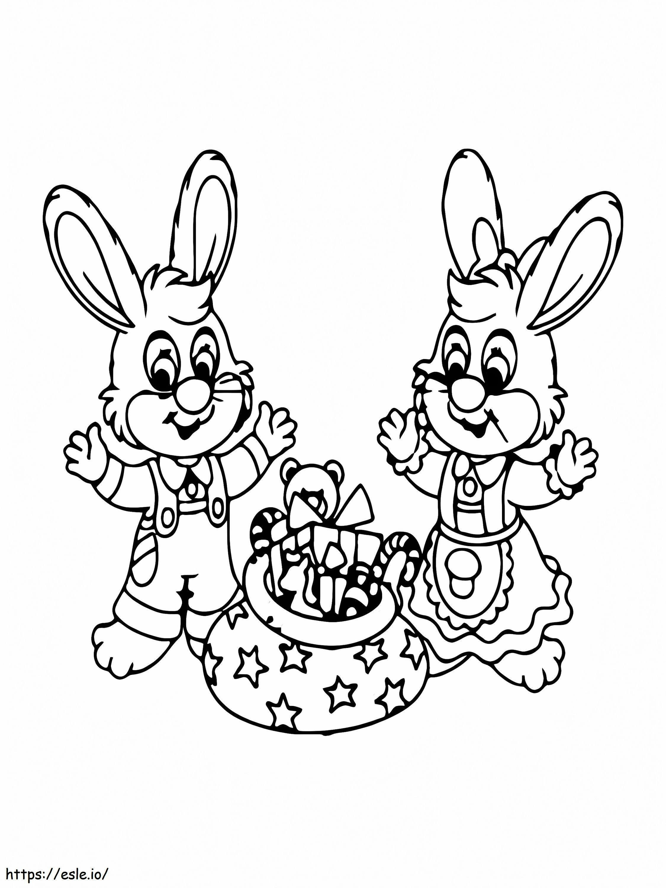 Two Christmas Rabbits coloring page