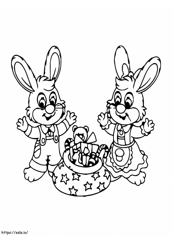 Due conigli di Natale da colorare