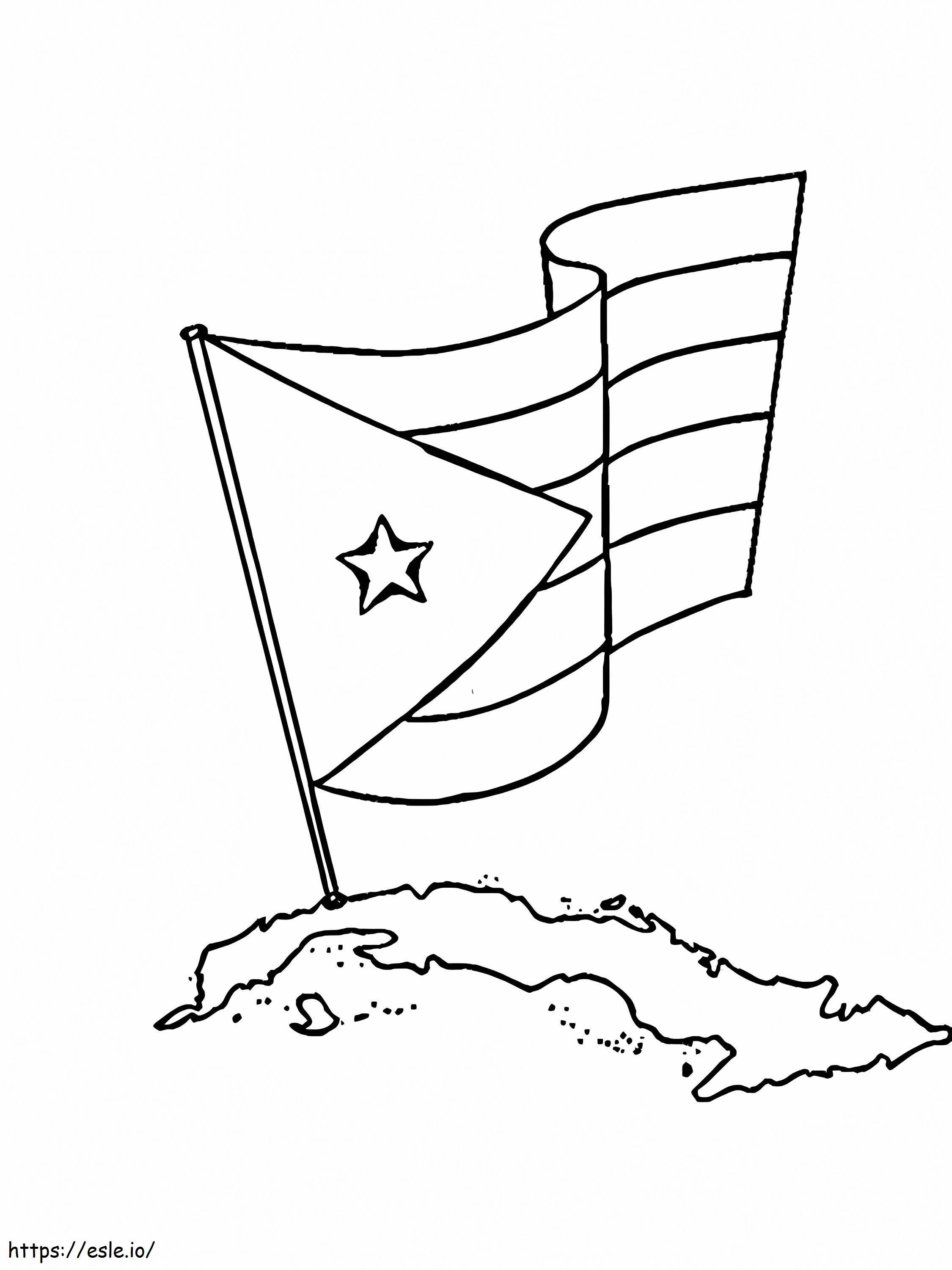 Bandeira e mapa de Cuba para colorir