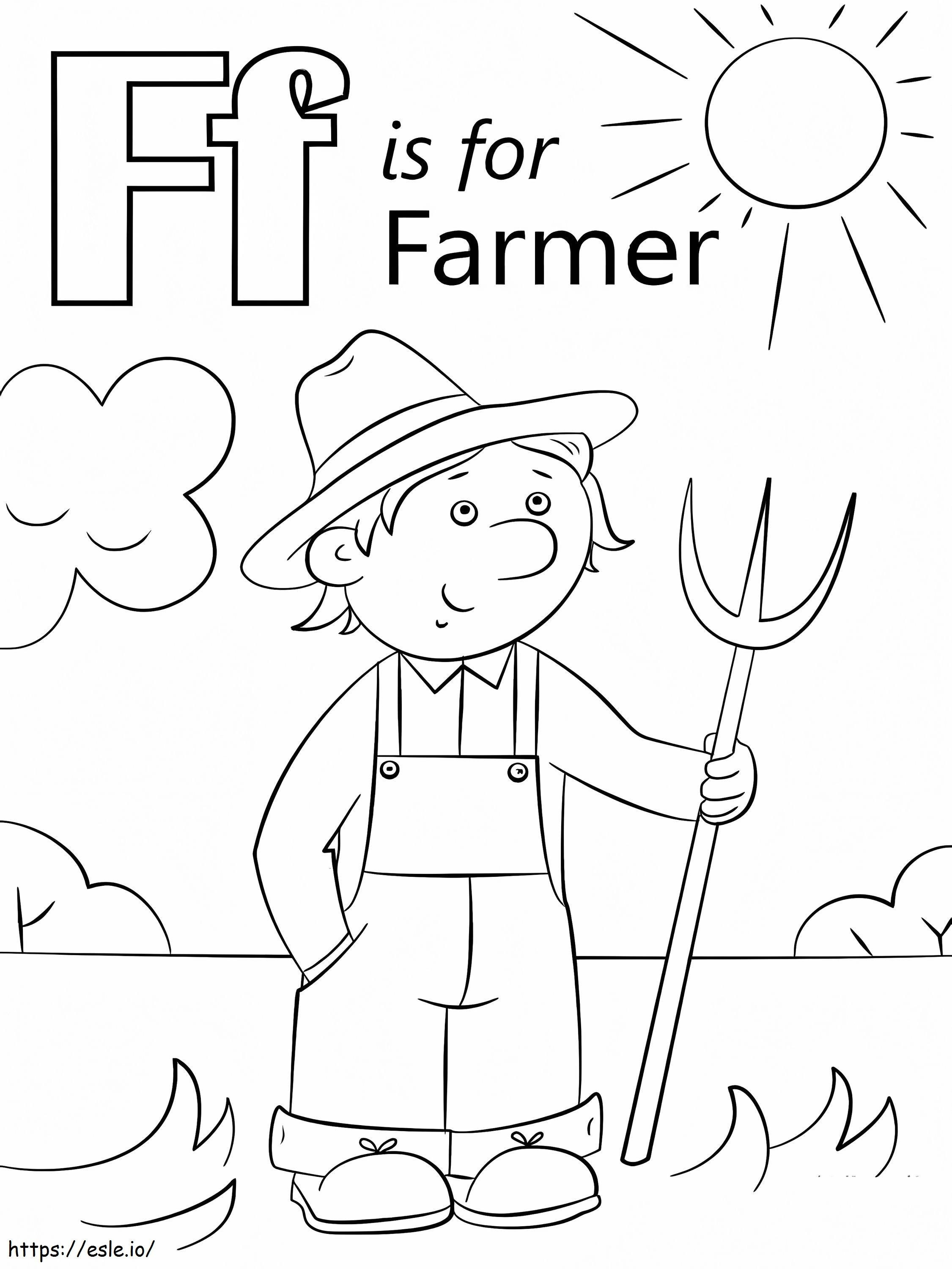 Agricultor Letra F para colorir