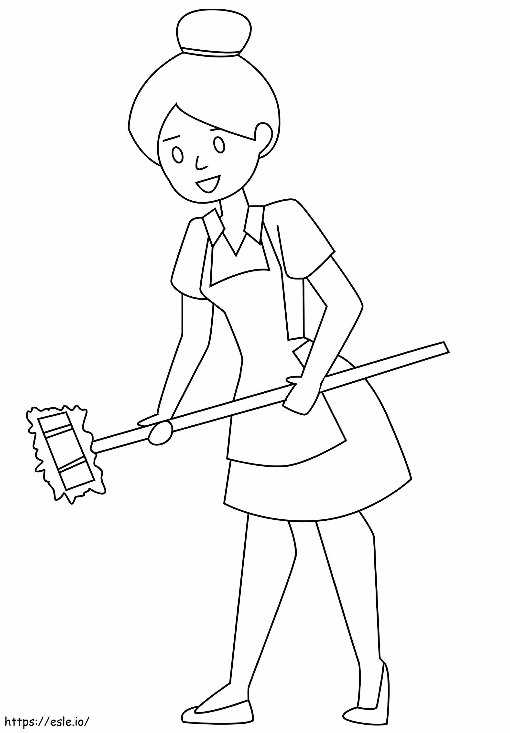 Coloriage Femme de ménage souriante à imprimer dessin