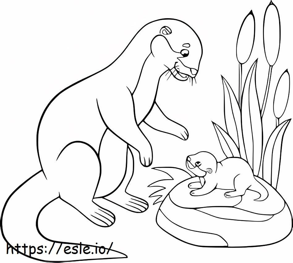 Mother And Baby Otter coloring page