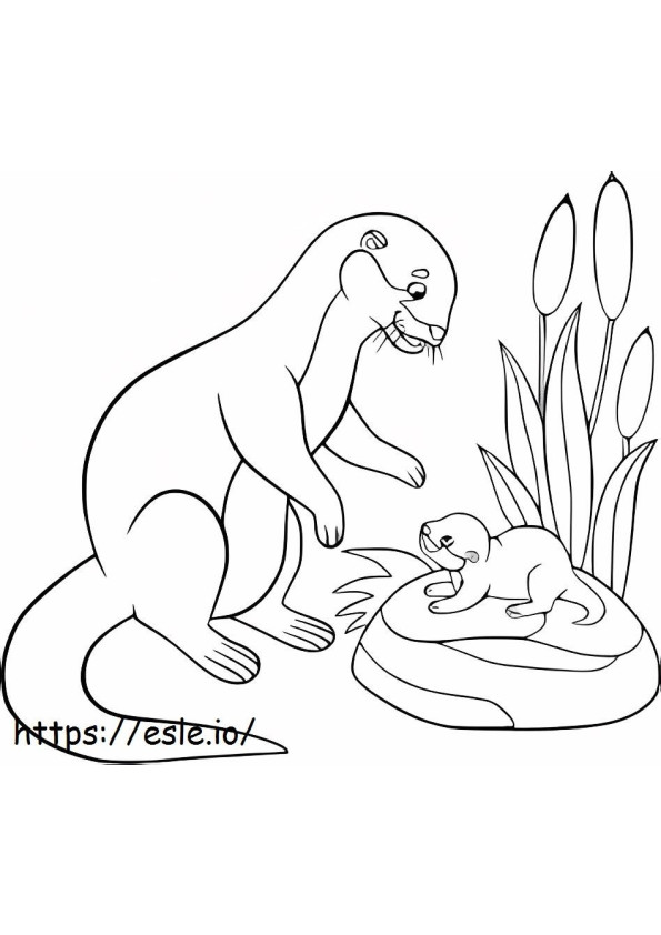 Mãe e bebê lontra para colorir