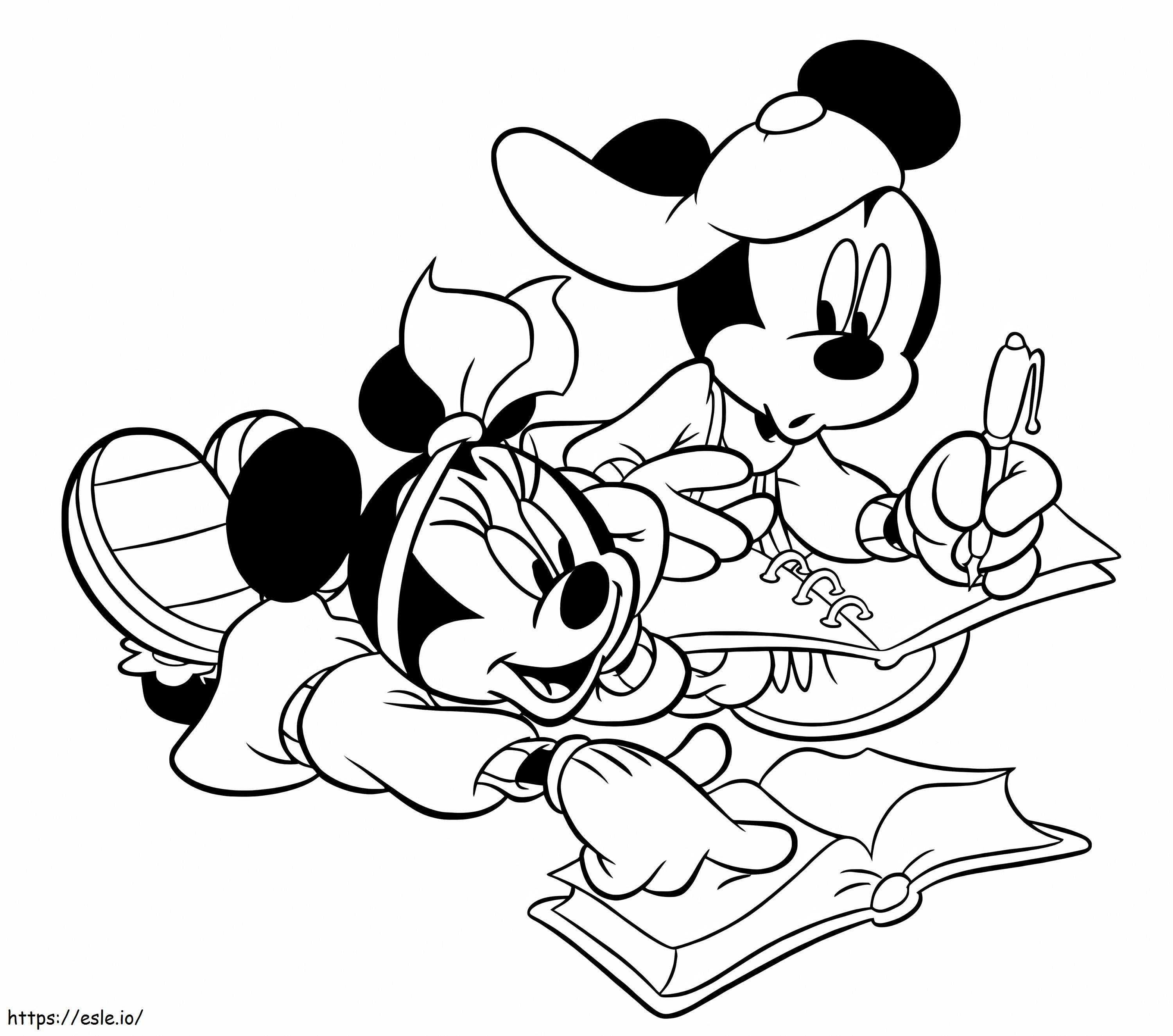 Scrierea lui Mickey și Minnie Mouse de colorat