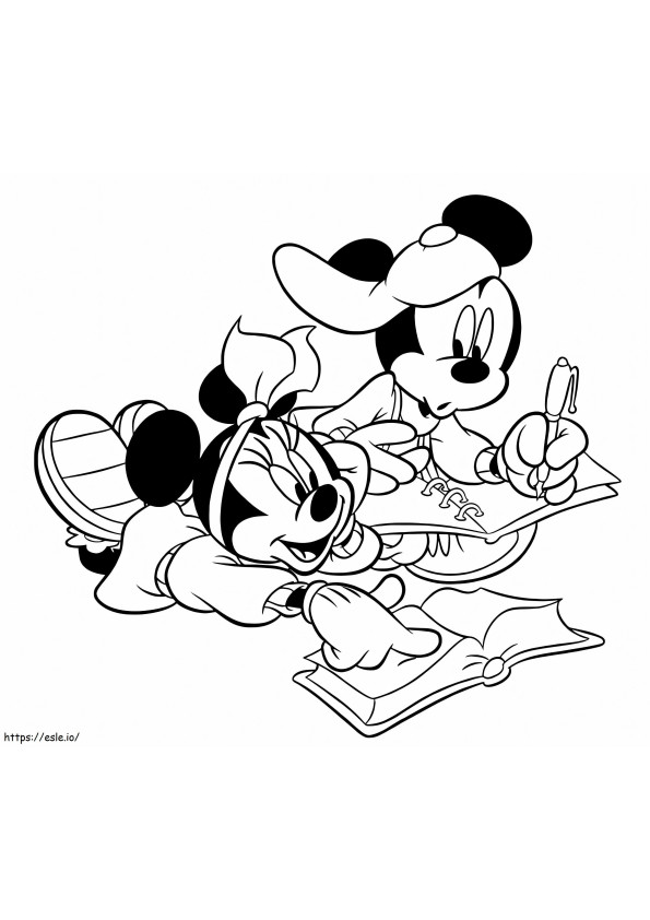 Mickey en Minnie Mouse schrijven kleurplaat