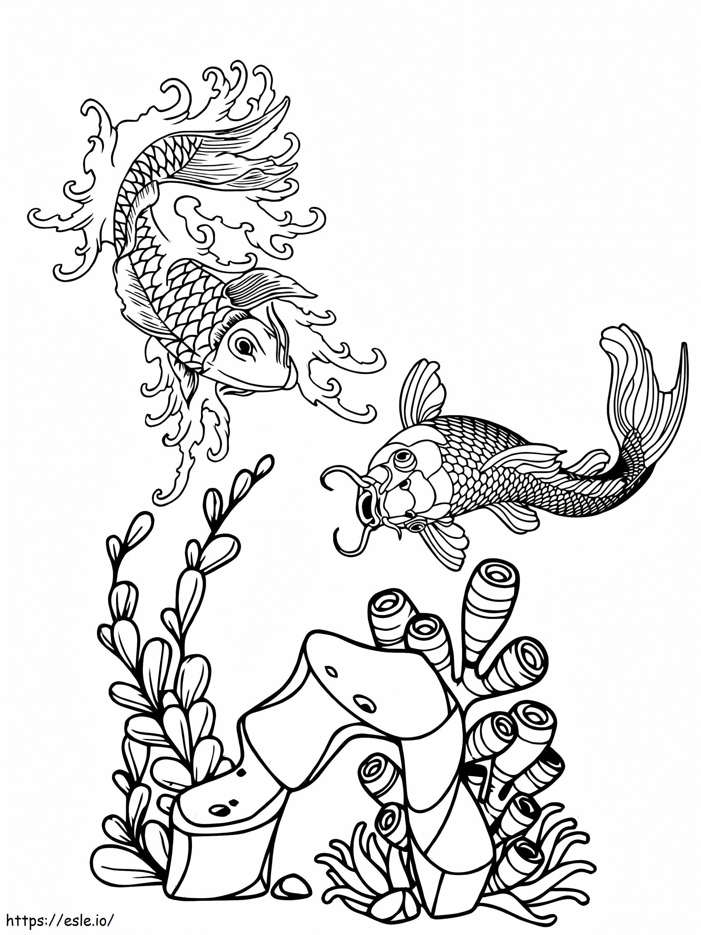 Elegant Koi Fishes And Sea Plants coloring page