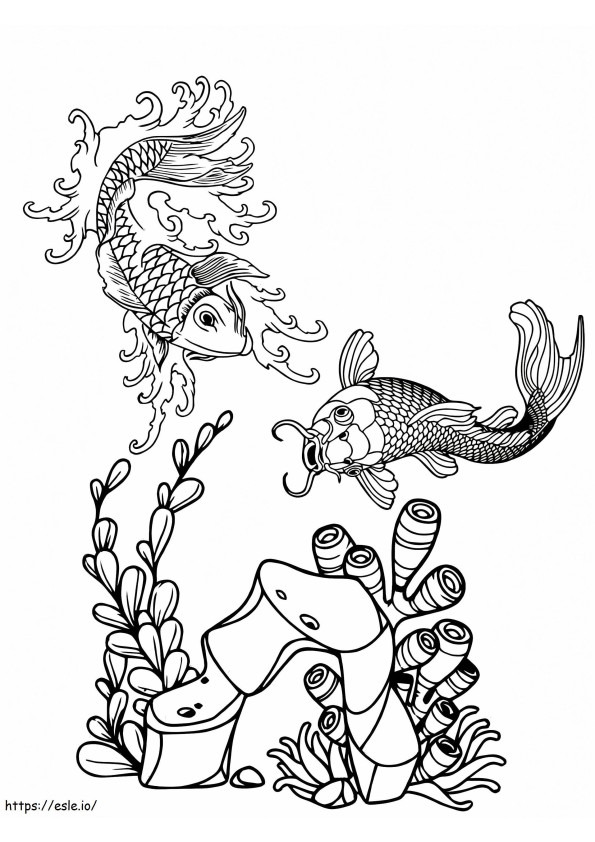 Zarif Koi Balıkları ve Deniz Bitkileri boyama