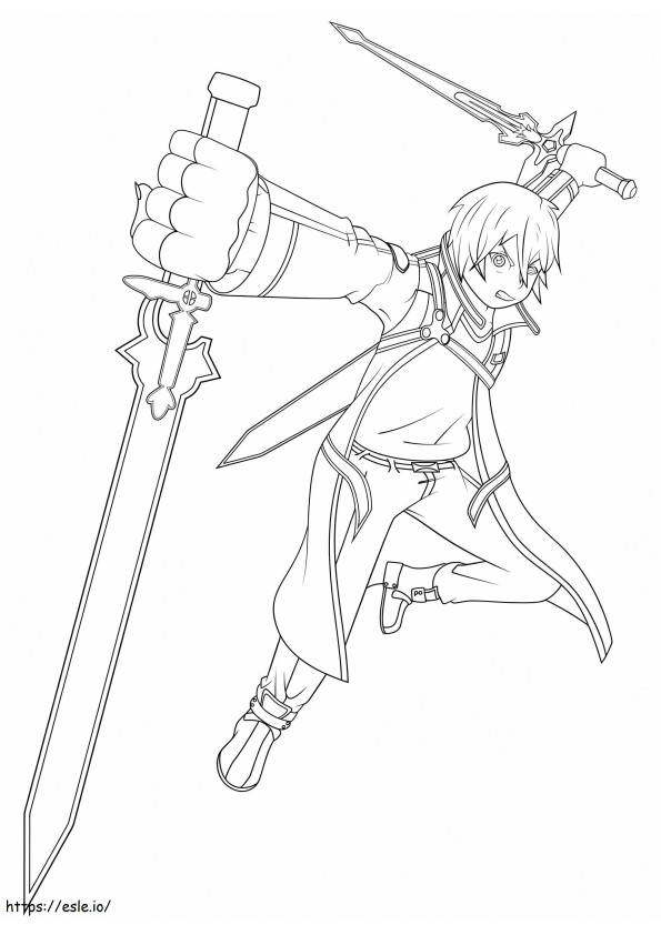 Coloriage Kirito avec deux épées 1 à imprimer dessin