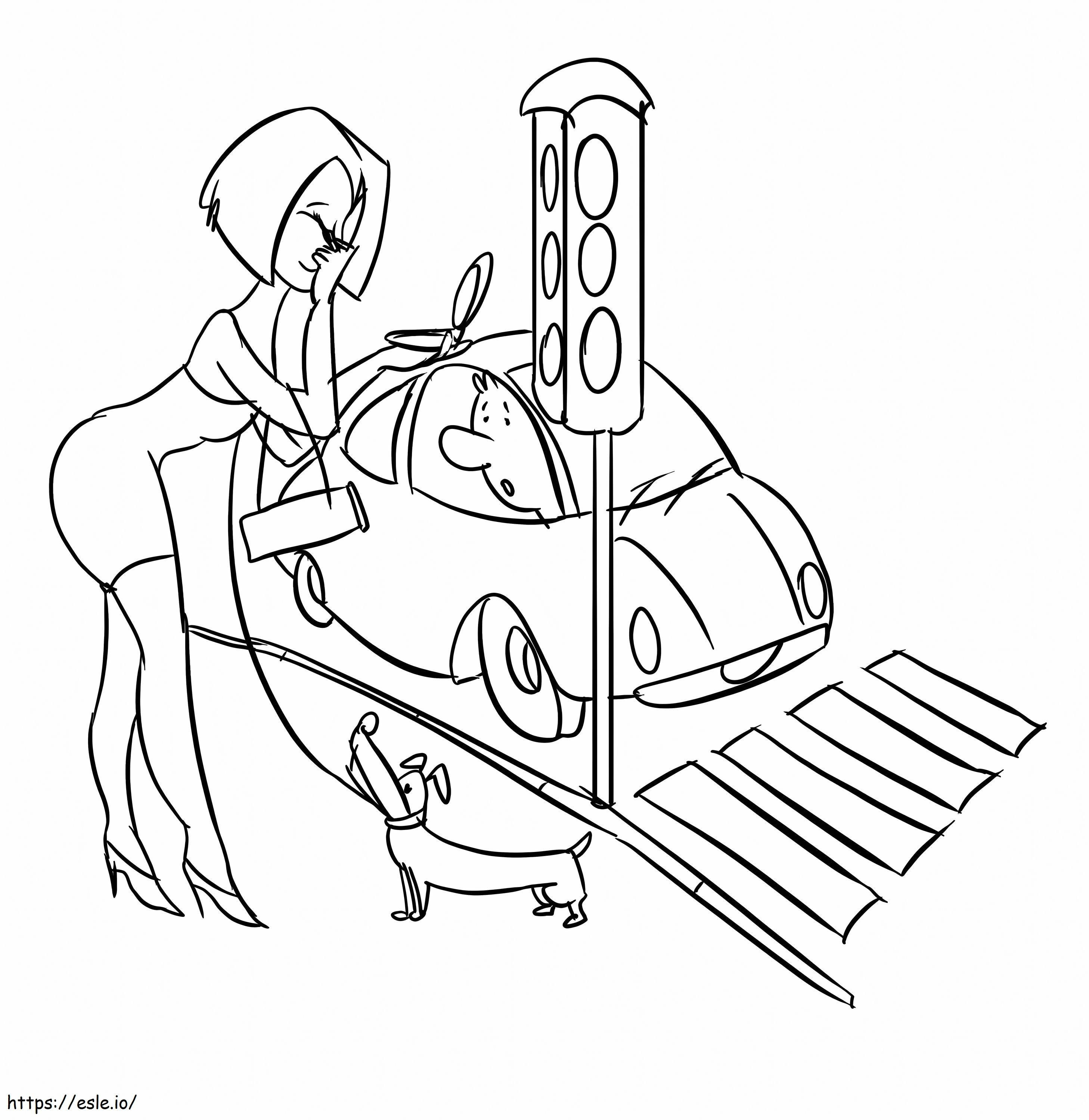 Girl And Car With Traffic Light coloring page