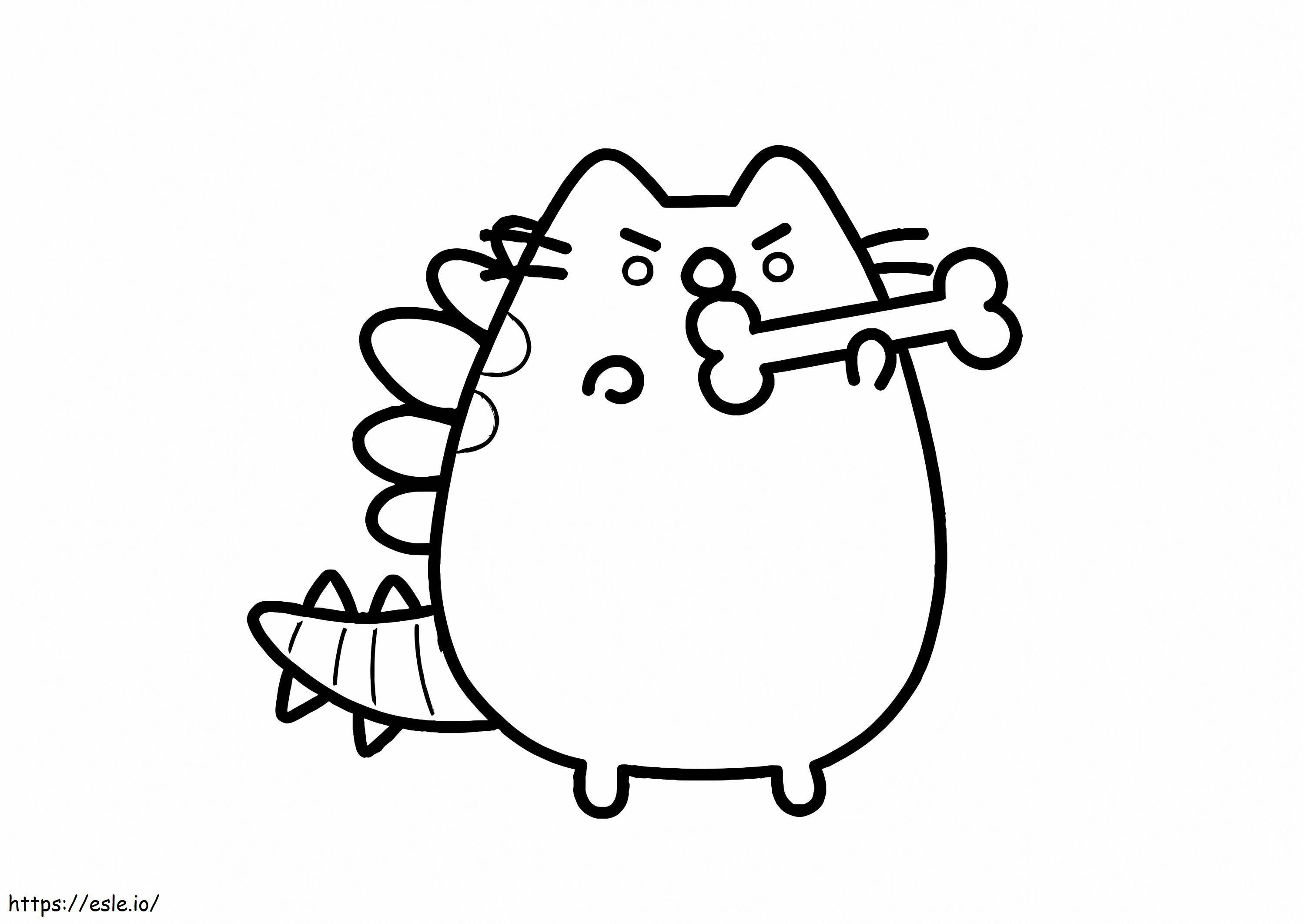 Pusheen With Bone coloring page