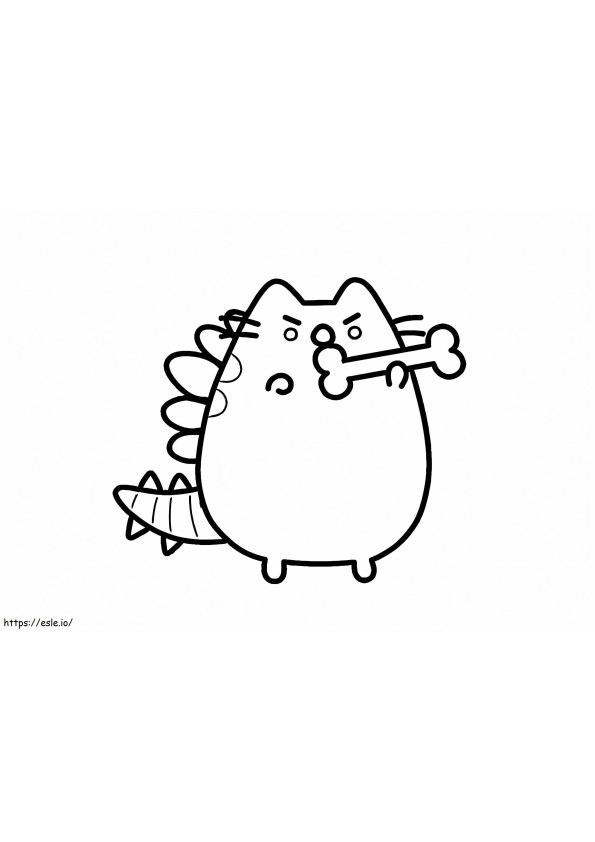 Pusheen With Bone coloring page