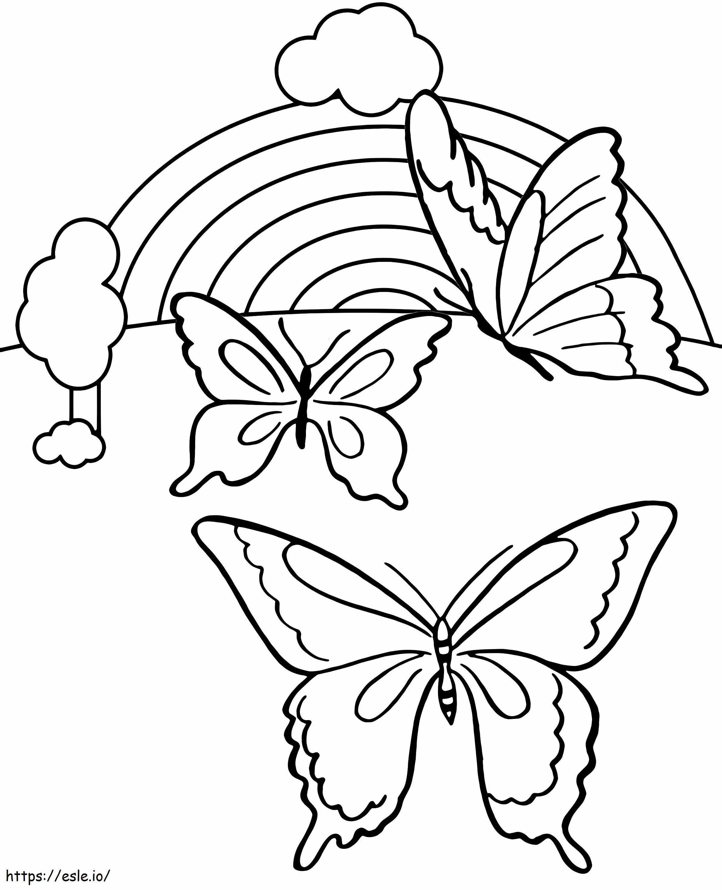 Butterflies And Rainbow Coloring Page coloring page