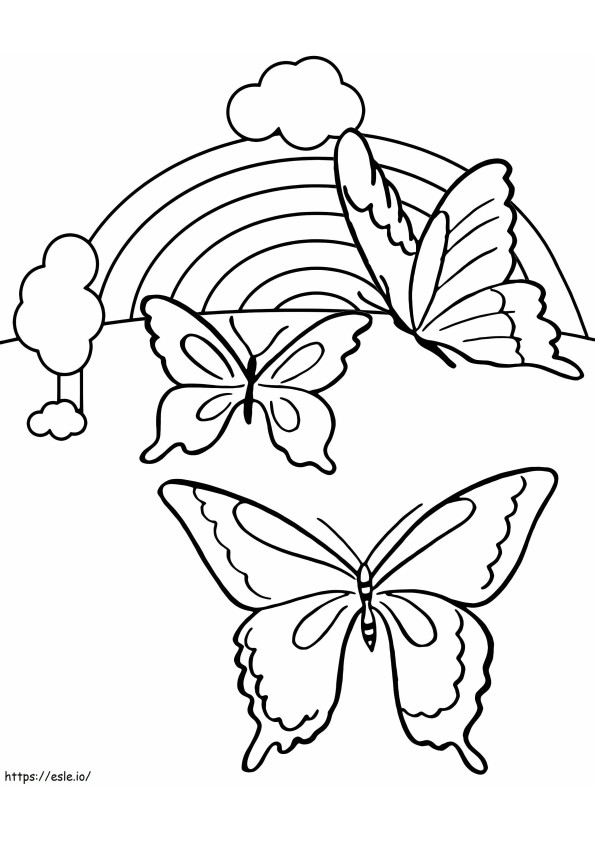Coloriage Coloriage papillons et arc-en-ciel à imprimer dessin