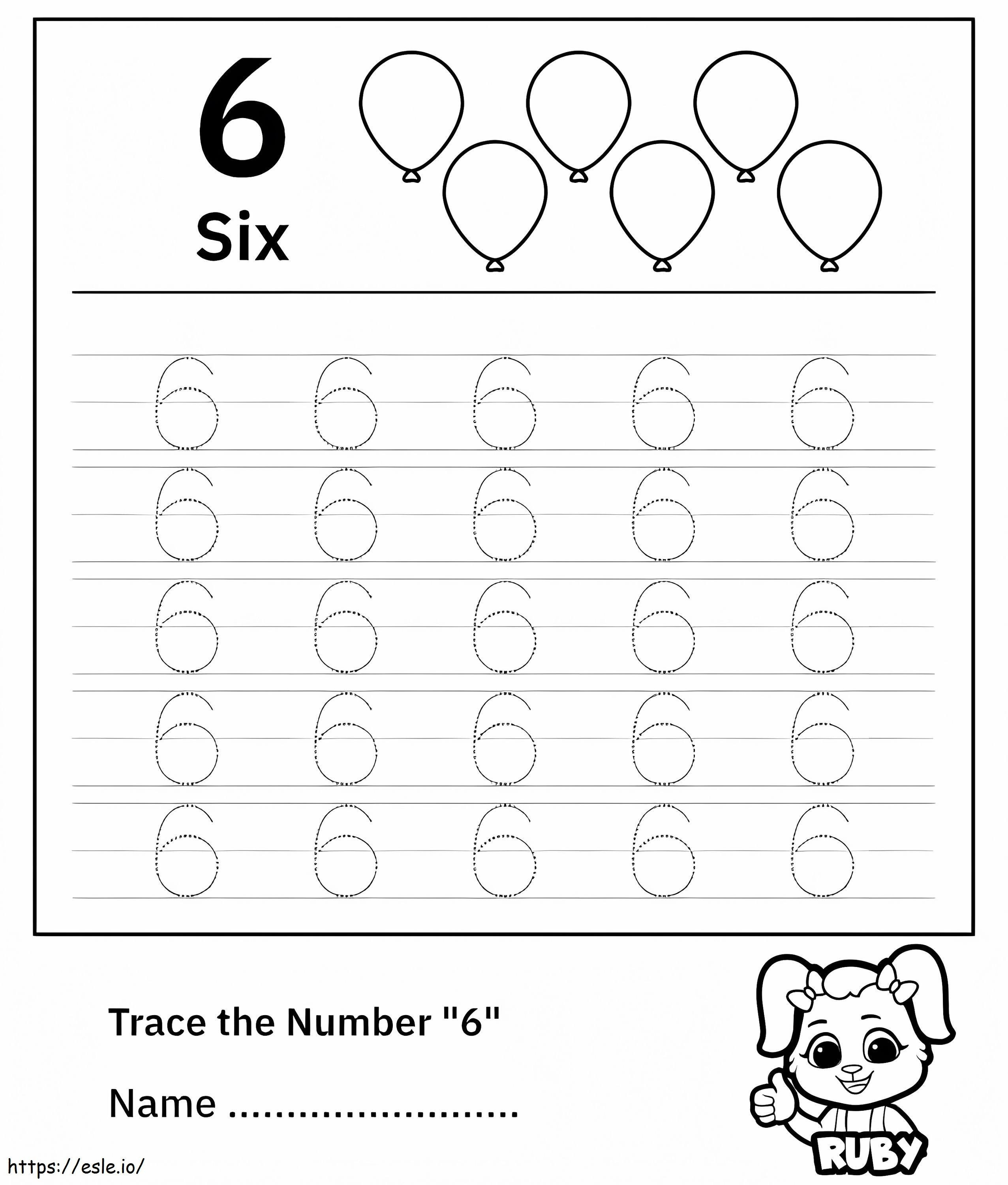 Number 6 Tracing coloring page