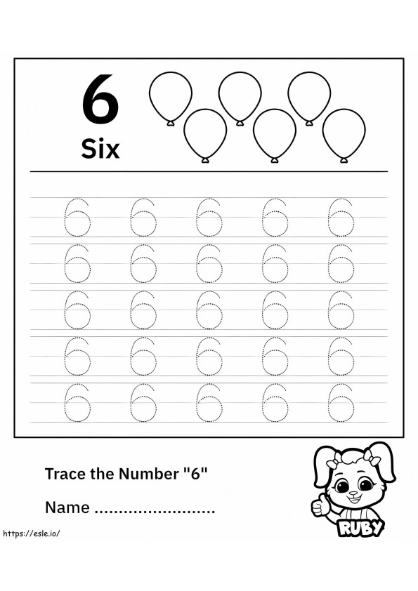Number 6 Tracing coloring page