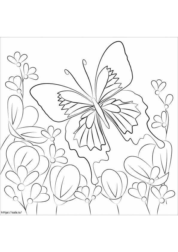 Vlinder In Bloementuin kleurplaat