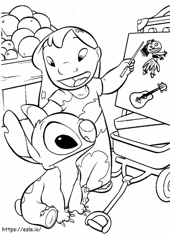 Lipiți Lilo și Stitch împreună pentru a face desene de colorat