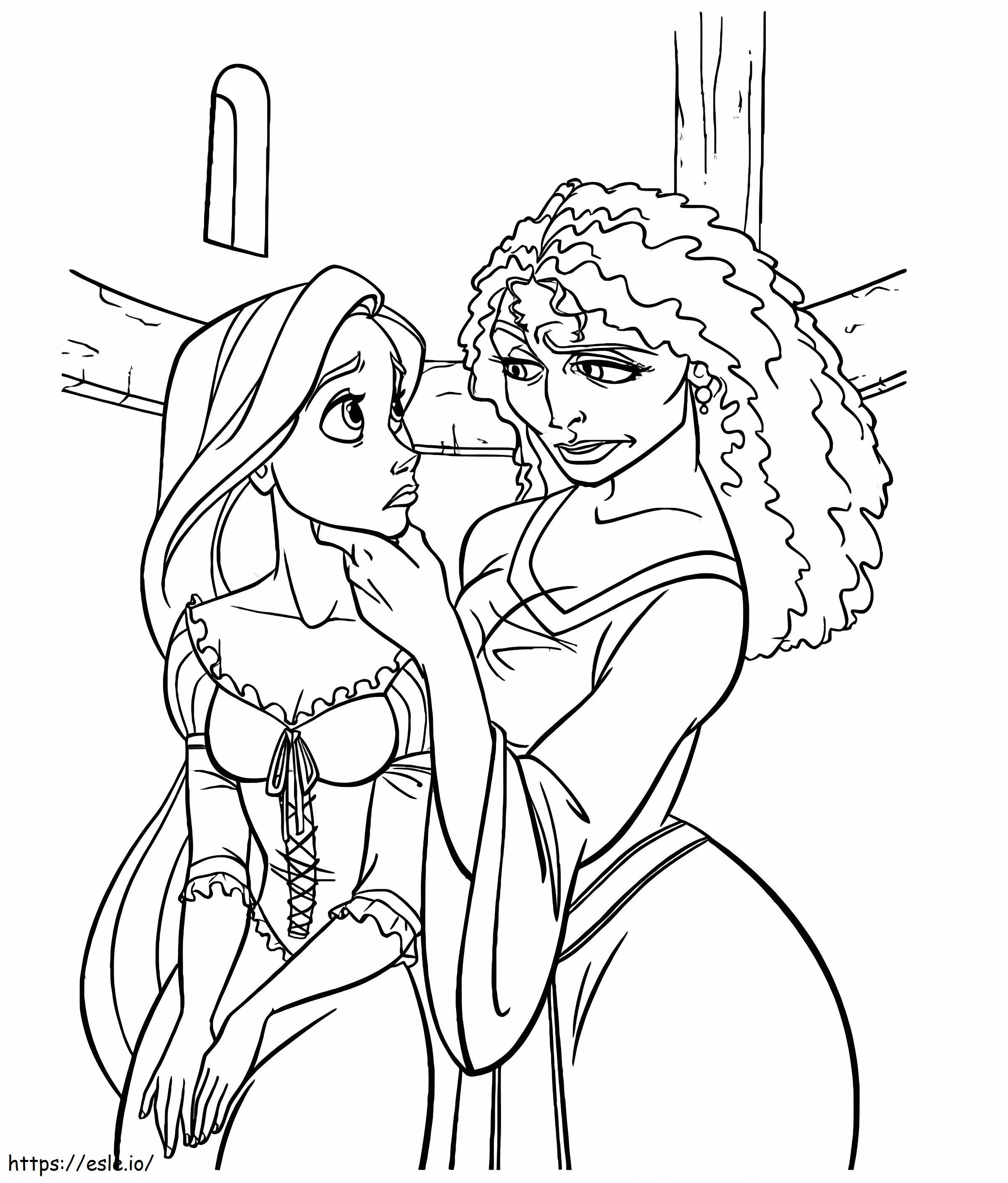 Madre Gothel y Rapunzel para colorear